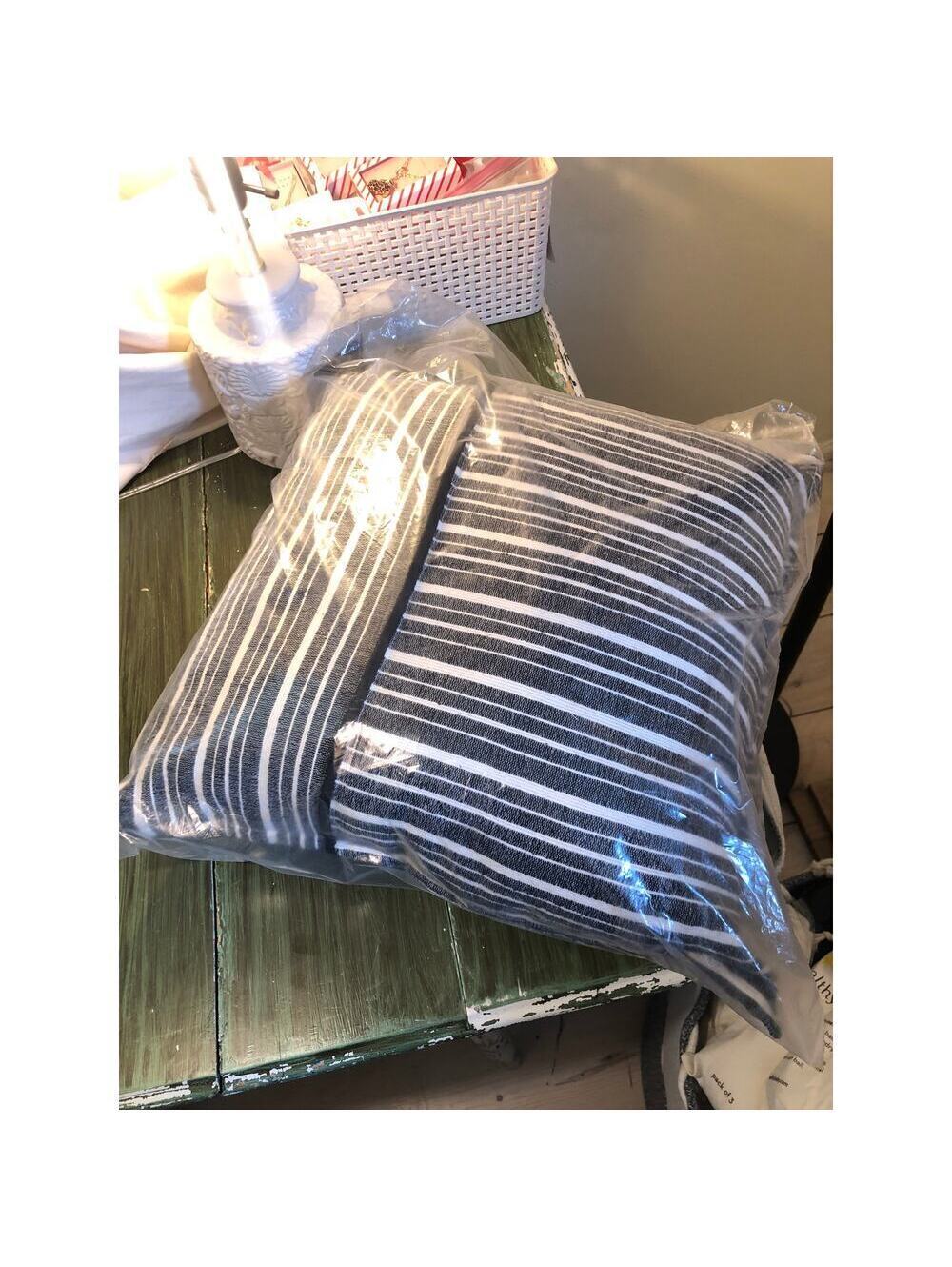 Rizzy Home NWT 20"x20" Oversized Black White Striped Square Throw Pillow